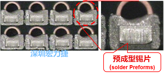  「預(yù)成型錫片(Solder preforms)」是一種擠壓成型的小錫片，可以在PCBA貼片加工時用來局部增加錫膏印刷量，幫助因?yàn)槭褂娩摪逵∷⒍芟薜腻a膏量，用來改善焊錫的品質(zhì)。